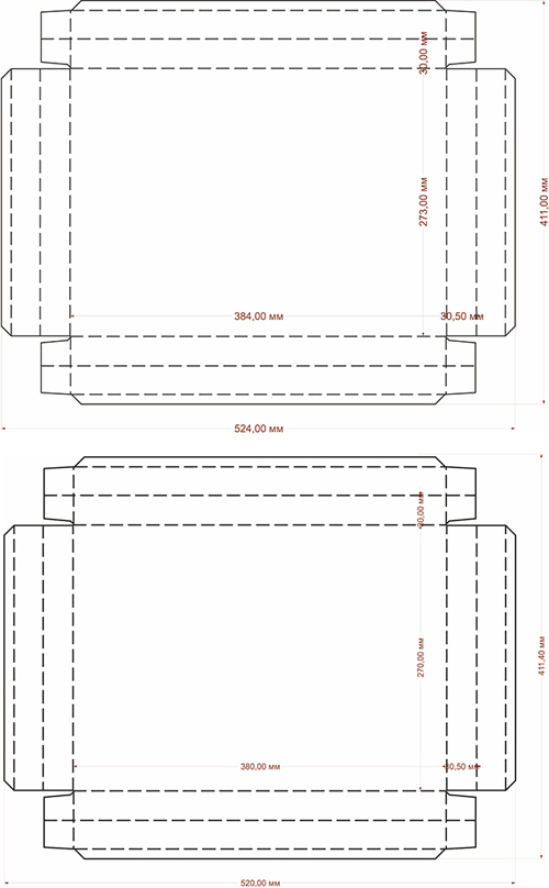 Иллюстрация: Коробка крышка-дно 270x380x30 мм